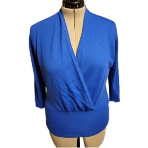🔖The Limited Wool Sweater Wrap Surplice Jewel Tone Sapphire Blue Sz L